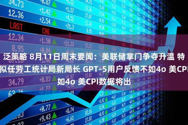 泛策略 8月11日周末要闻：美联储掌门争夺升温 特朗普政府拟任劳工统计局新局长 GPT-5用户反馈不如4o 美CPI数据将出