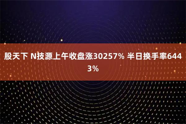 股天下 N技源上午收盘涨30257% 半日换手率6443%